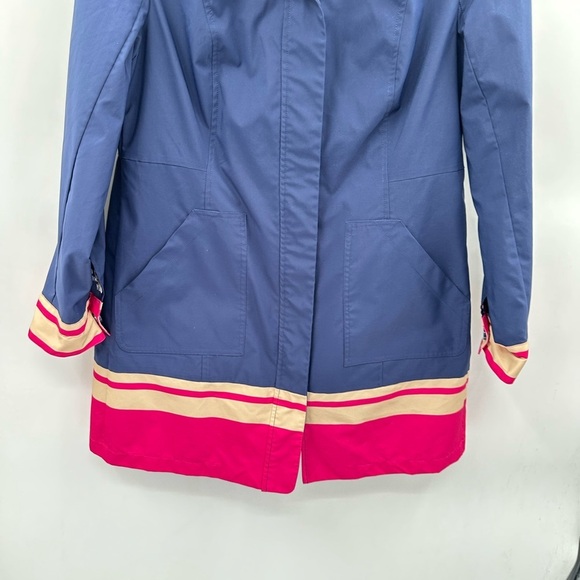 CHICOS Pleated blue-pink striped hem woman shabby chic hooded rain jacket 0-S - Picture 4 of 15